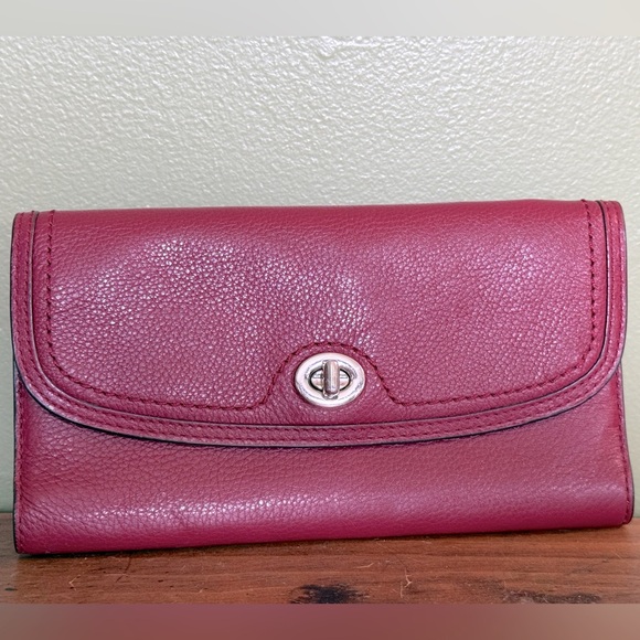COACH PARK LEATHER TURNLOCK SLIM ENVELOPE WALLET CRIMSON RED WITH PLACE CARD - Picture 1 of 5